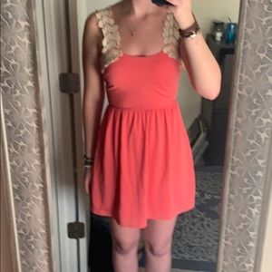 Lace embroidered salmon dress